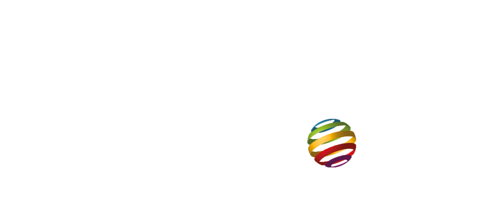 Sfera colorata con strisce su sfondo bianco